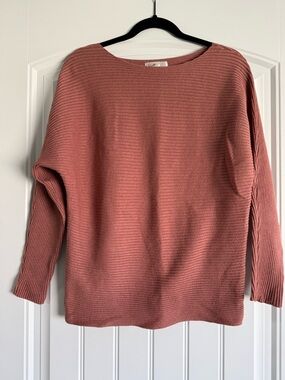 Rielle Ribbed Scoop Neck Sweater in Rosewood - Medium